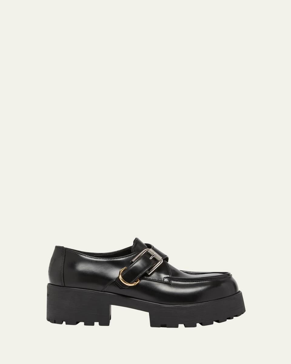 Voyou Leather Monk Platform Loafers